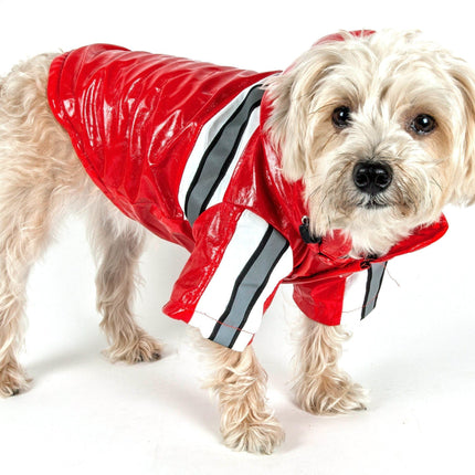 Pet Life ® 'Reflecta-Glow' Reflective Waterproof Adjustable Dog Raincoat Jacket w/ Removable Hood