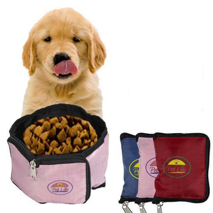 Pet Life ® Wallet Folding Waterproof Zippered Folding Pet Travel Cat and Dog Bowl