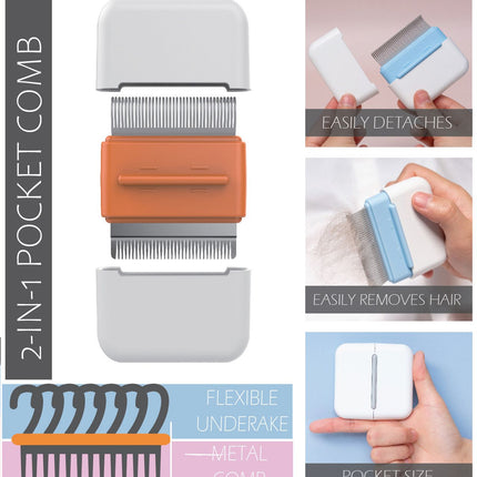 Pet Life ® 'Zipocket' 2-in-1 Underake and Stainless Steel Travel Grooming Pet Comb