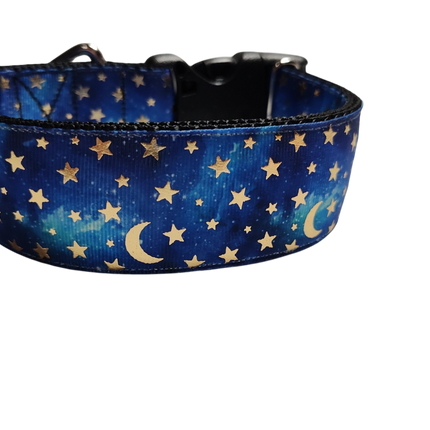 1.5" Wide Blue Stars and Moons Nylon Dog Collar