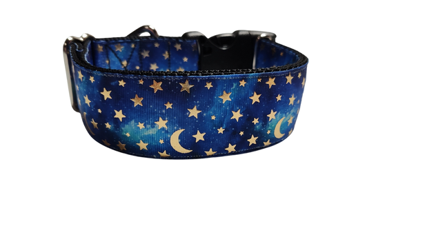 1.5" Wide Blue Stars and Moons Nylon Dog Collar