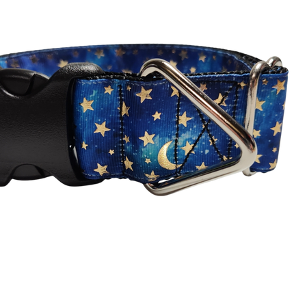 1.5" Wide Blue Stars and Moons Nylon Dog Collar