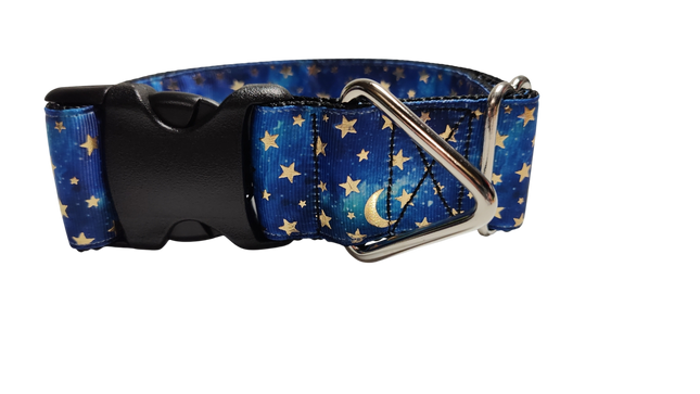 1.5" Wide Blue Stars and Moons Nylon Dog Collar