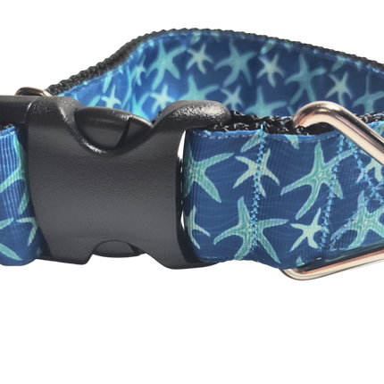 1.5" Wide Blue Starfish Nylon Dog Collar