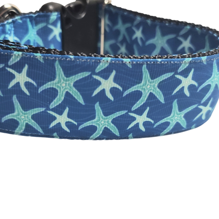 1.5" Wide Blue Starfish Nylon Dog Collar