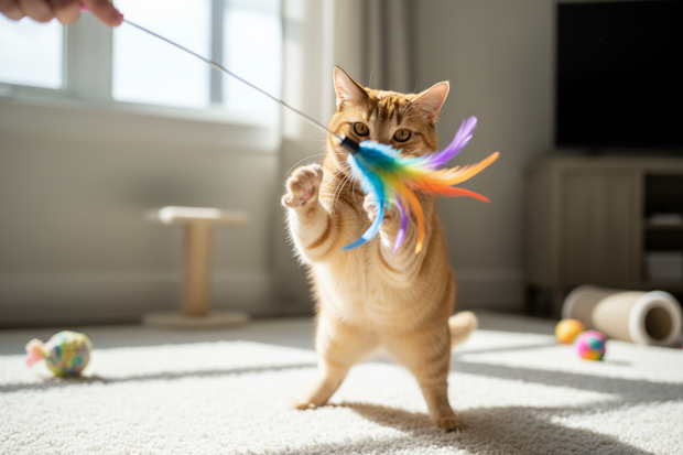 show cat playing with cat toy